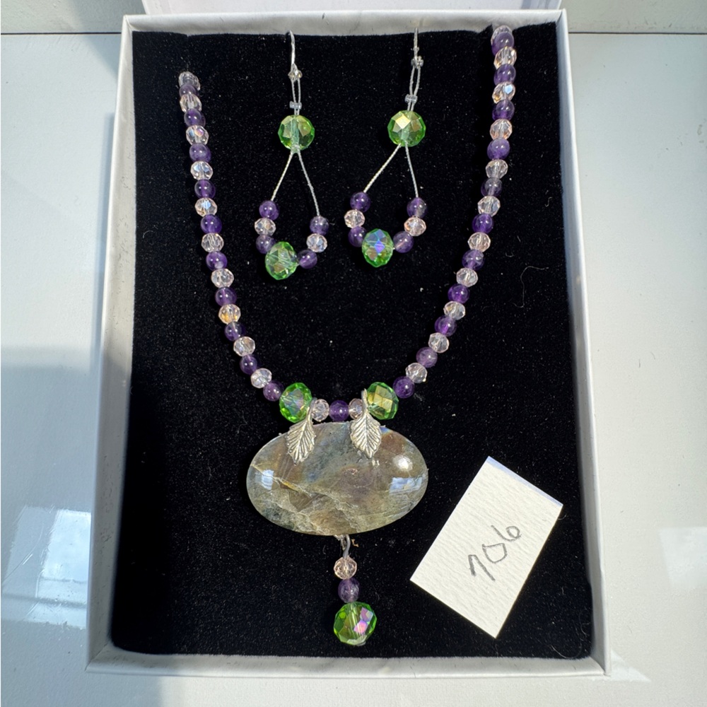 Elegant Purple and Green Beaded Necklace
